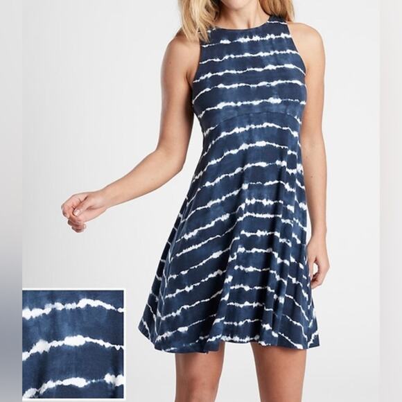 Athleta Dresses & Skirts - ATHLETA Santorini Thera Dress Tie Dye Stripe Navy S Coastal Resort Lounge Beach
